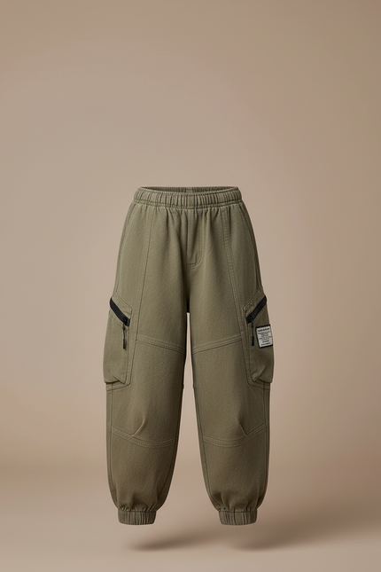Pantalon Cargo Kaki Ample Molletonné Enfant Décontracté - vue 3