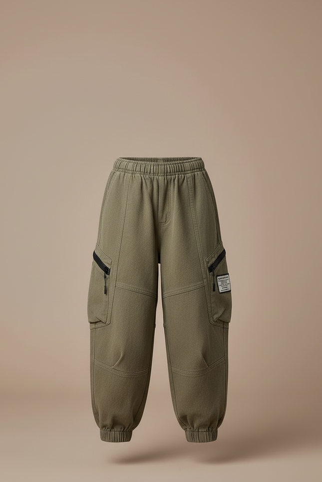 Pantalon Cargo Kaki Ample Molletonné Enfant Décontracté - vue 3