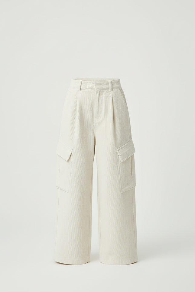Pantalon Cargo En Velours - Beige Cordé - vue 3