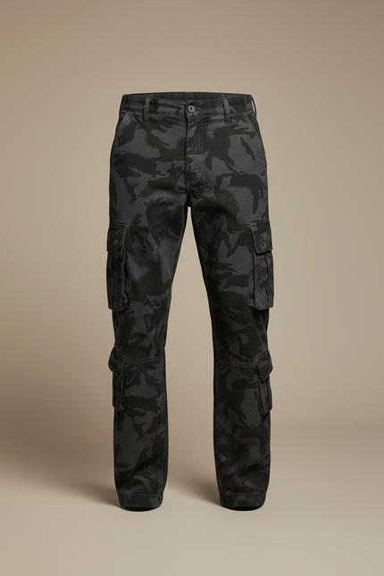 Pantalon Cargo Homme Camouflage Gris Ample Multipoches - Toile - vue 3