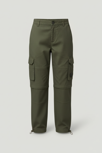 Pantalon Cargo Vert Militaire Ample Détachable Enfant - Kaki Gabardine - vue 3