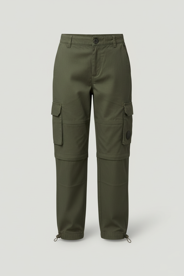 Pantalon Cargo Vert Militaire Ample Détachable Enfant - Kaki Gabardine - vue 3