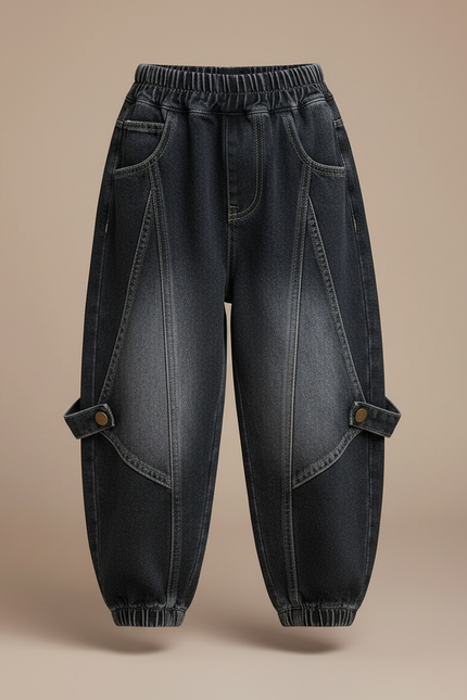 Pantalon Cargo Enfant Ample Délavé Noir Jean - vue 3