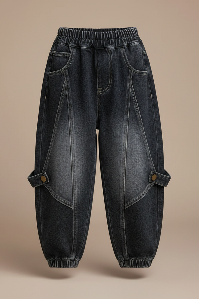 Pantalon Cargo Enfant Ample Délavé Noir Jean - vue 3