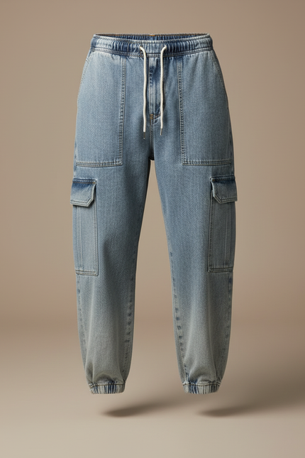 Pantalon Cargo Denim Ample Bleu Cordon Homme - Jean - vue 3