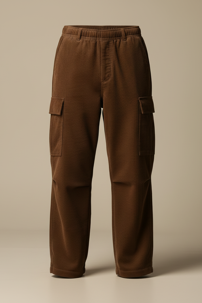 Pantalon Cargo Marron Velours Côtelé Ample Homme - vue 3