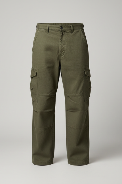 Pantalon Cargo Vert Kaki Ample Décontracté Homme Coton - Toile - vue 3