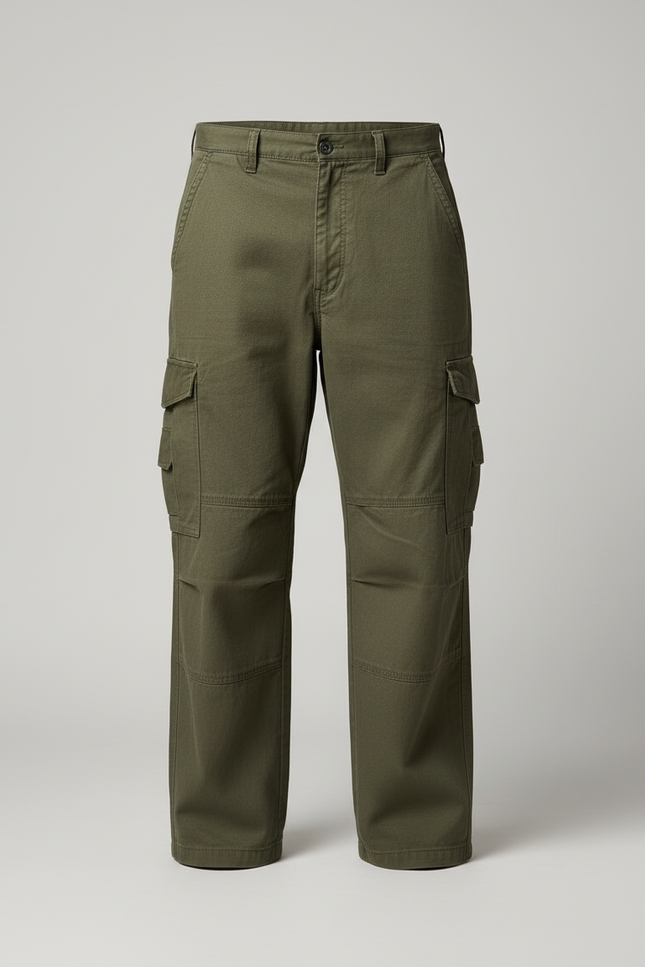 Pantalon Cargo Vert Kaki Ample Décontracté Homme Coton - Toile - vue 3