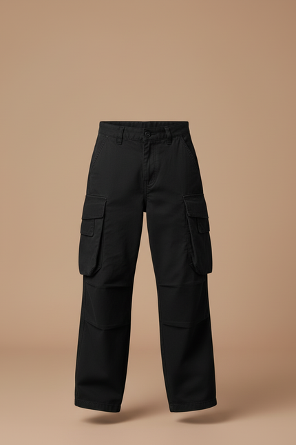 Pantalon Cargo Noir Ample Coton Garçon - Toile - vue 3