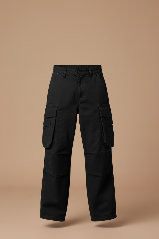 Pantalon Cargo Noir Ample Coton Garçon - Toile - vue 3