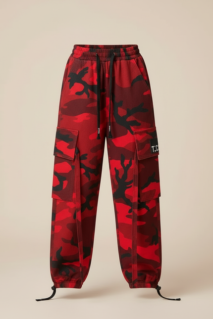 Pantalon Cargo Rouge Camouflage Ample Sportif Fille - Molleton - vue 3