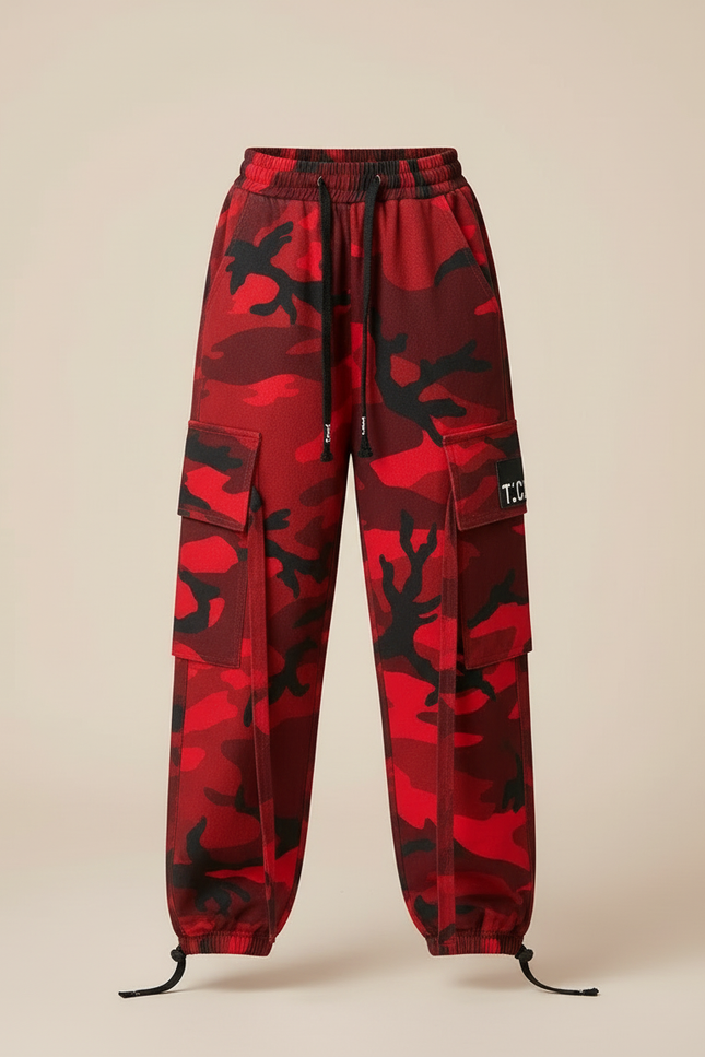 Pantalon Cargo Rouge Camouflage Ample Sportif Fille - Molleton - vue 3