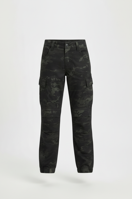 Pantalon Cargo Camouflage Militaire Noir Enfant Multi-Poches - Coton - vue 3