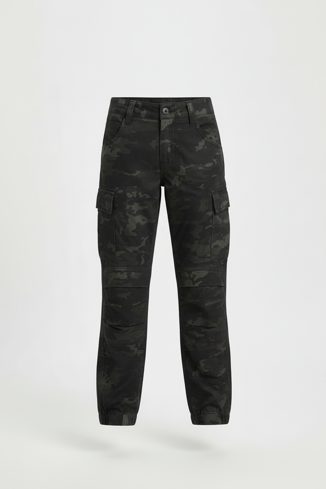 Pantalon Cargo Camouflage Militaire Noir Enfant Multi-Poches - Coton - vue 3