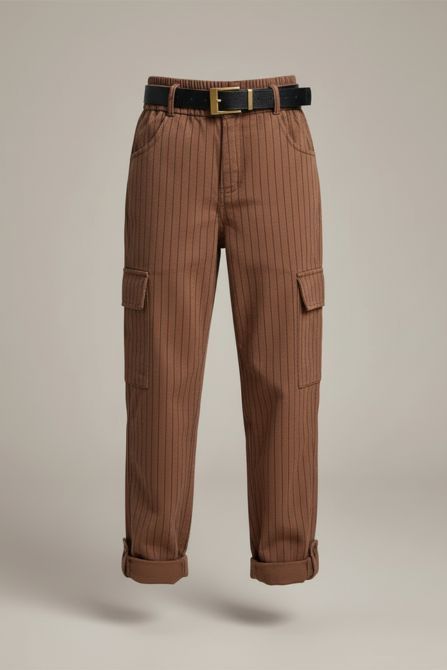Pantalon Cargo Marron Rayé Ample Décontracté Enfant - Toile - vue 3