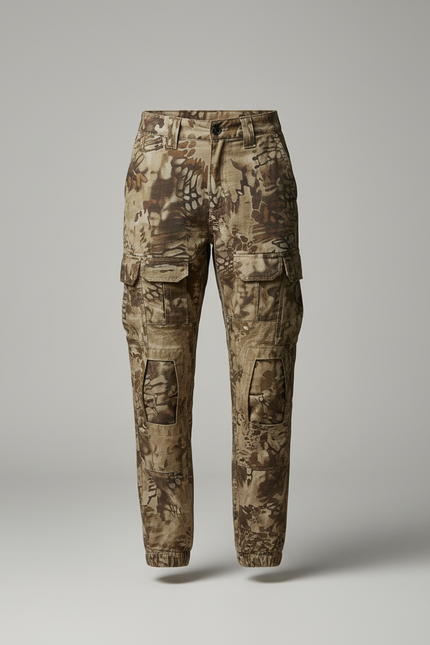 Pantalon Cargo Camouflage Marron Ample Multipoches Femme - Toile - vue 3