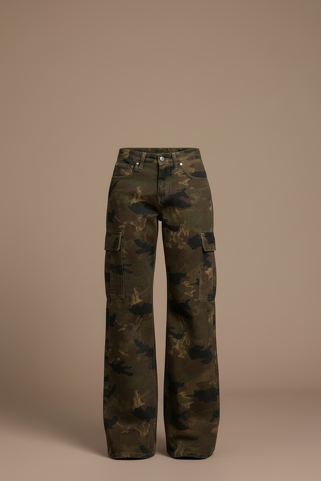 Pantalon Cargo Camouflage Ample Femme Taille Basse - Imprimé Toile - vue 3