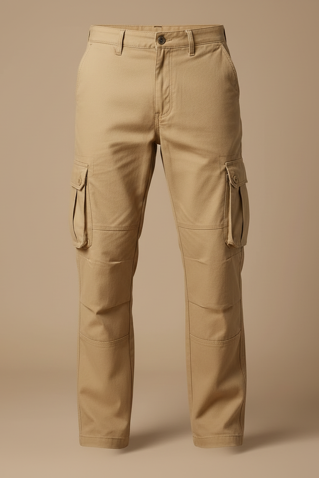 Pantalon Cargo Homme Beige Ample Coton Multipoches - Toile - vue 3