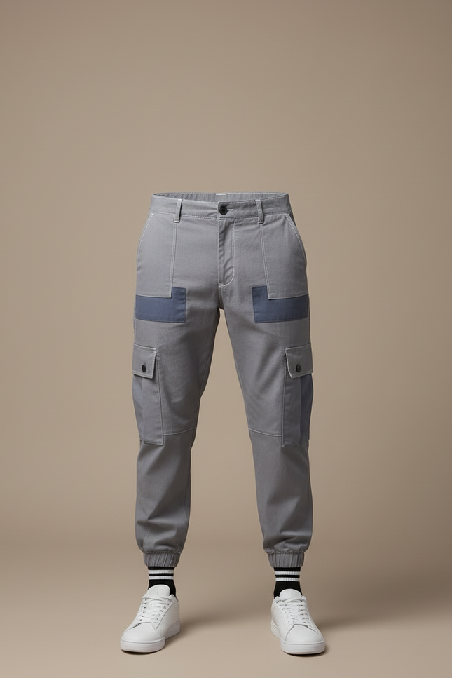 Pantalon Cargo Gris Patchwork Streetwear Jogger Homme - Coton - vue 3