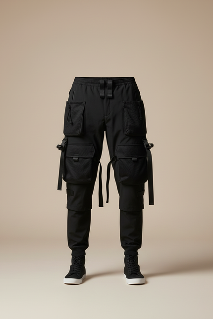 Pantalon Cargo Noir Techwear Multipoches Streetwear Homme - Polyester - vue 3