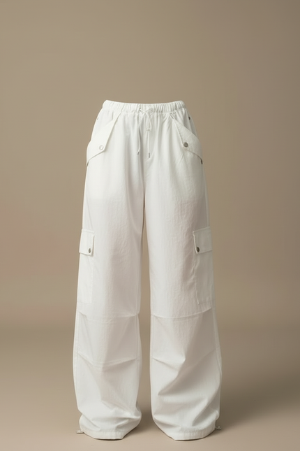 Pantalon Cargo Blanc Ample Poches Taille Haute - Coton - vue 3