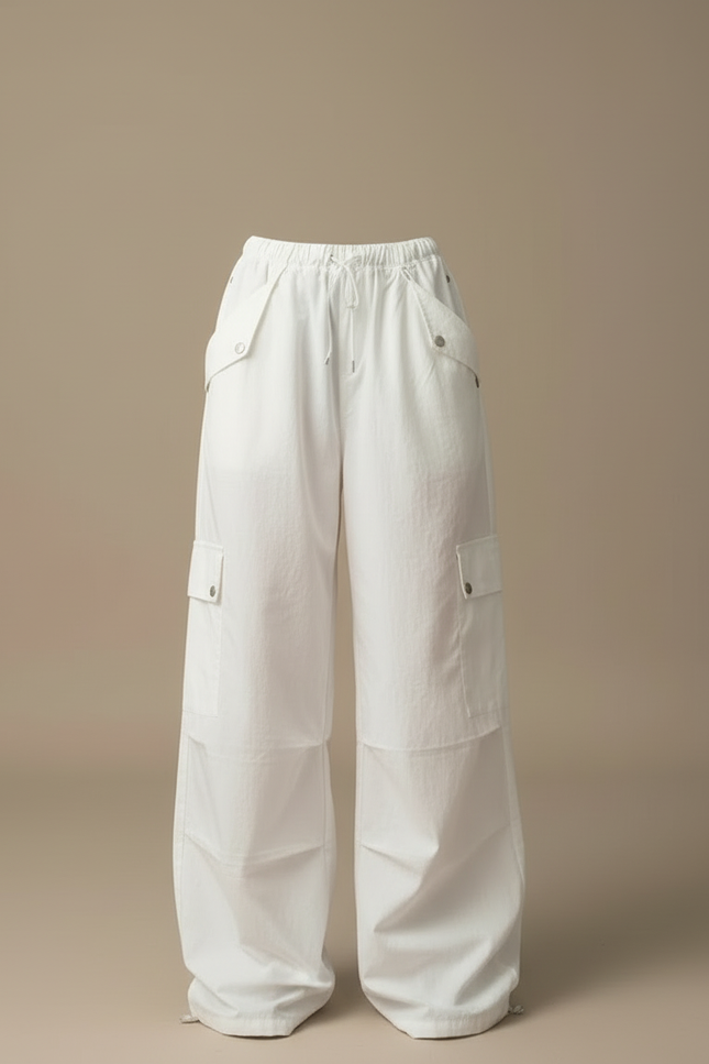 Pantalon Cargo Blanc Ample Poches Taille Haute - Coton - vue 3