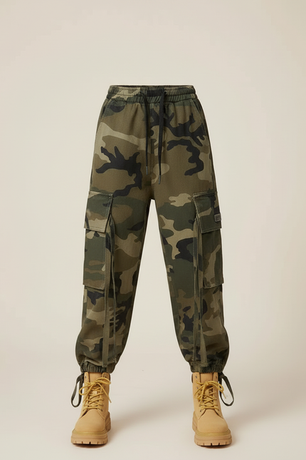 Pantalon Cargo Camouflage Ample Confortable Enfant - Kaki Toile - vue 3