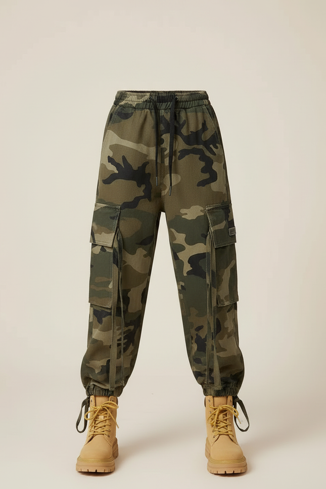 Pantalon Cargo Camouflage Ample Confortable Enfant - Kaki Toile - vue 3