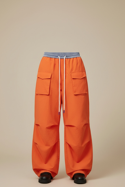 Pantalon Cargo Orange Ample Taille Haute Décontracté - Polyester - vue 3