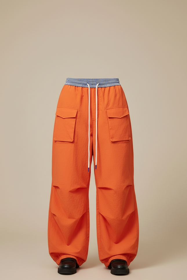 Pantalon Cargo Orange Ample Taille Haute Décontracté - Polyester - vue 3