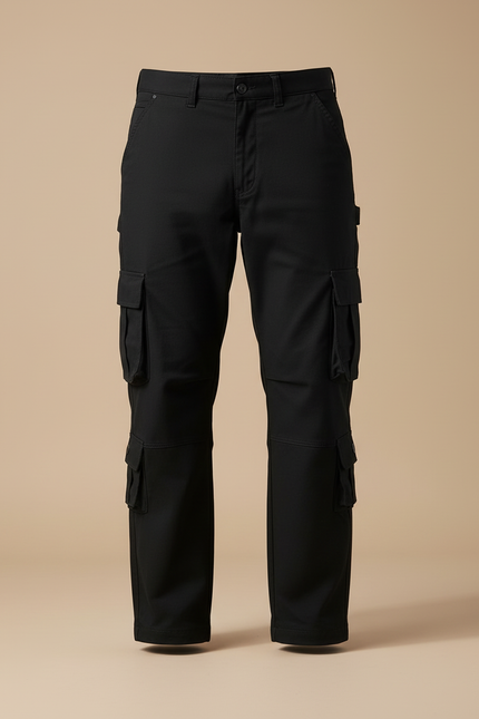 Pantalon Cargo Noir Multipoches Coton Homme Tactique - vue 3