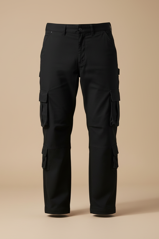 Pantalon Cargo Noir Multipoches Coton Homme Tactique - vue 3