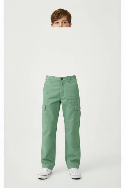 Pantalon Cargo Vert Coupe Droite Coton Enfant Décontracté - vue 3