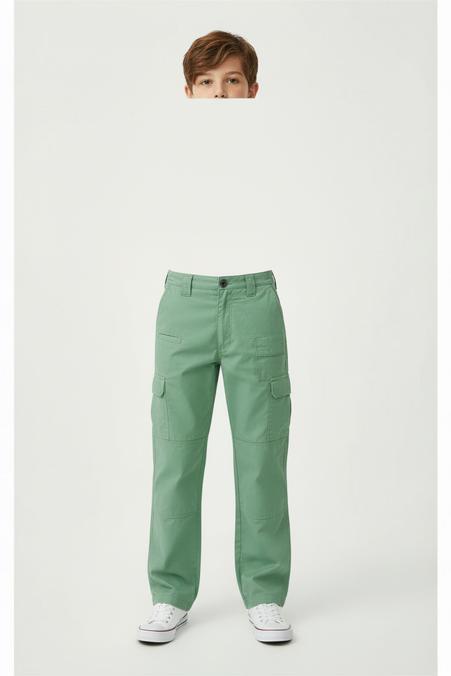 Pantalon Cargo Vert Coupe Droite Coton Enfant Décontracté - vue 3