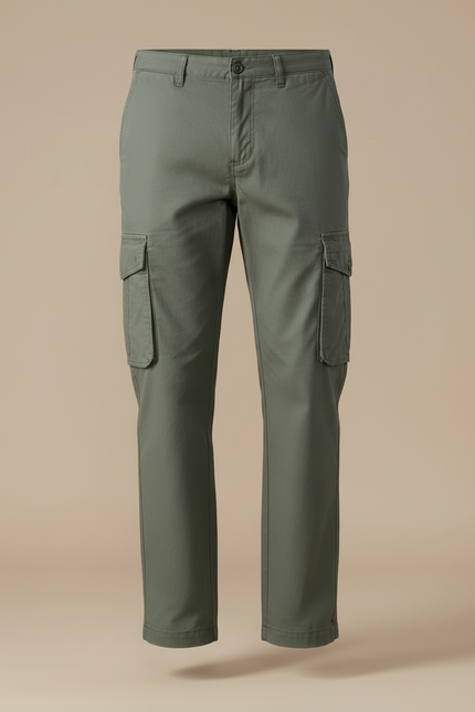 Pantalon Cargo Vert Olive Coton Ample Multipoches - Kaki Toile - vue 3