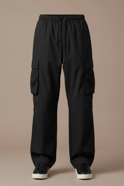 Pantalon Cargo Noir Ample Multipoches Homme Décontracté - Polyester - vue 3