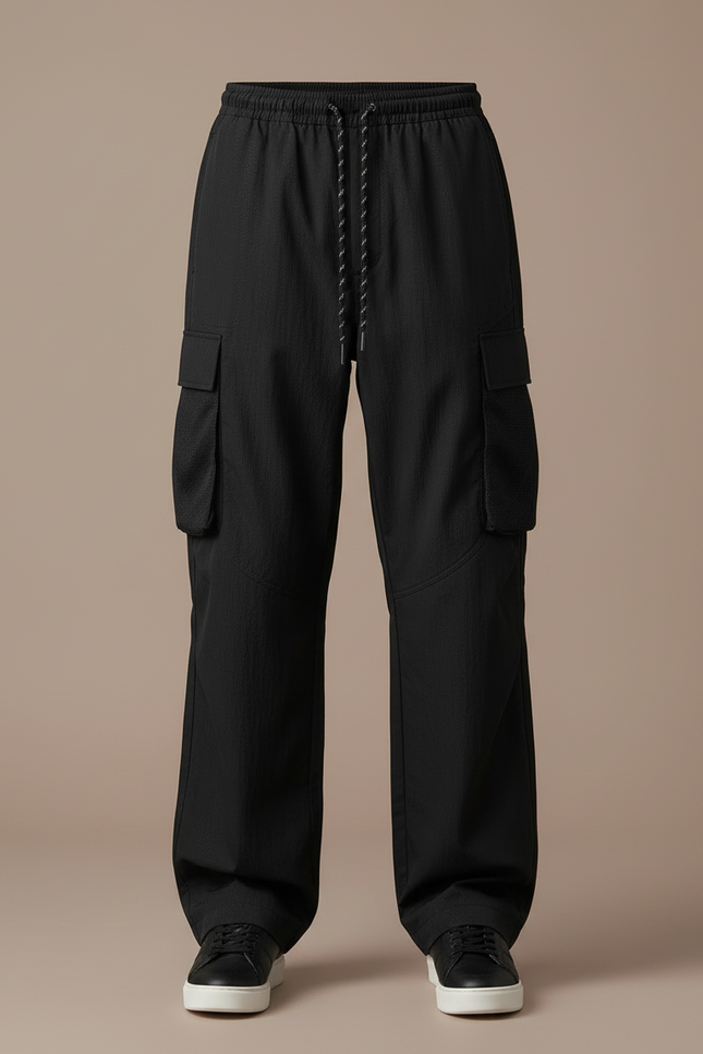Pantalon Cargo Noir Ample Multipoches Homme Décontracté - Polyester - vue 3