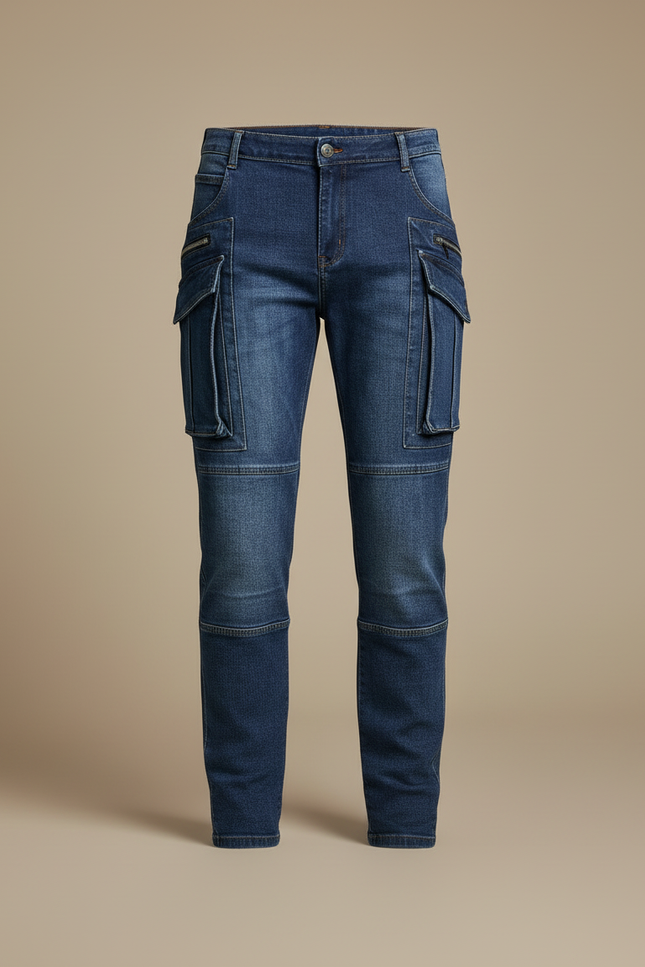 Pantalon Cargo Denim Bleu Slim Multipoches Homme - Jean - vue 3