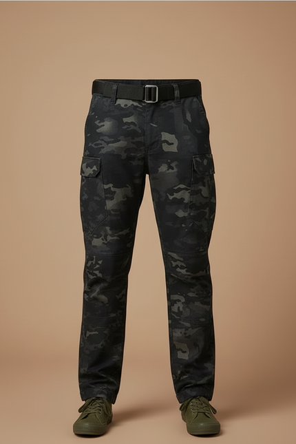 Pantalon Cargo Camouflage Noir Tactique Multipoches Enfant - Toile - vue 3
