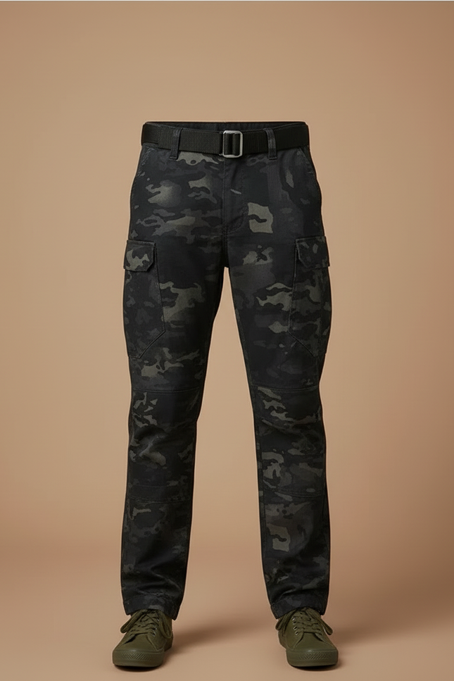 Pantalon Cargo Camouflage Noir Tactique Multipoches Enfant - Toile - vue 3