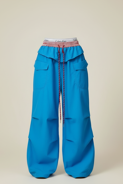Pantalon Cargo Bleu Ample Parachute Multi-Poches Femme - Polyester - vue 3