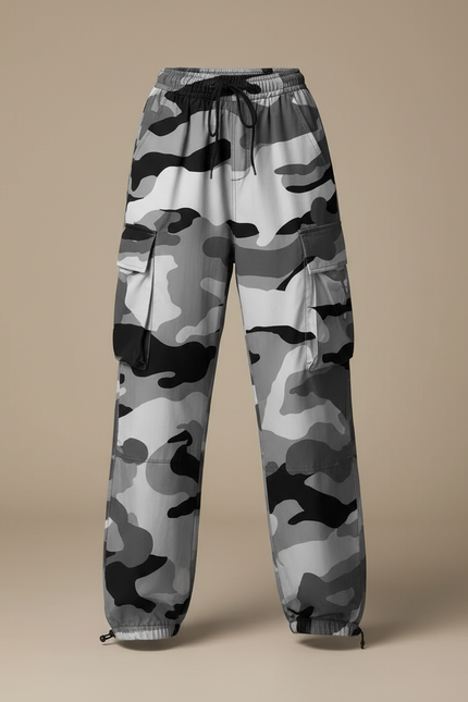 Pantalon Cargo Camouflage Gris Ample Femme Streetwear - Polyester - vue 3