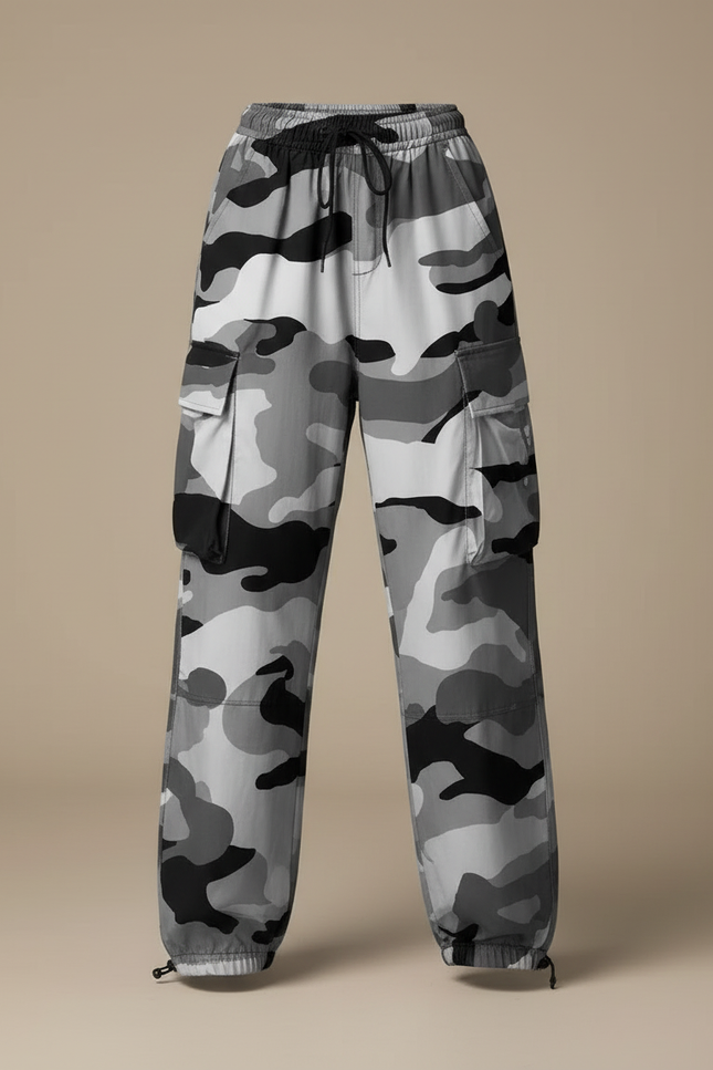 Pantalon Cargo Camouflage Gris Ample Femme Streetwear - Polyester - vue 3