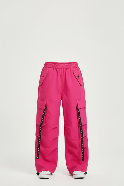 Pantalon Cargo Rose Ample Enfant Streetwear Boucles - Toile - vue 3