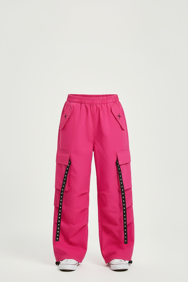 Pantalon Cargo Rose Ample Enfant Streetwear Boucles - Toile - vue 3