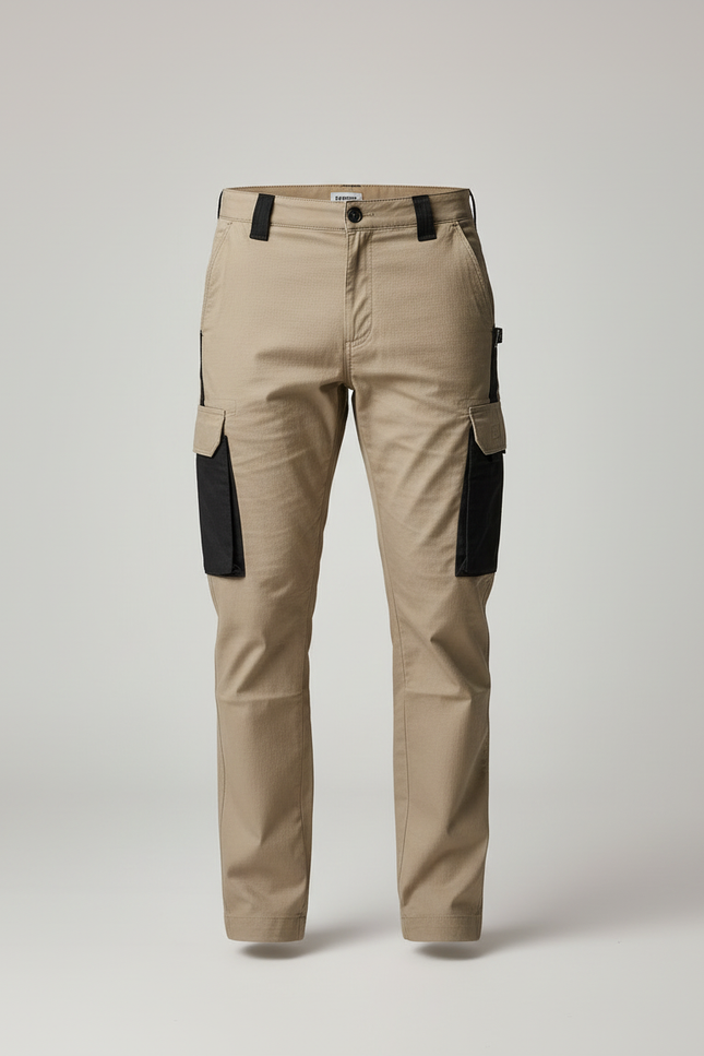 Pantalon Cargo Kaki Droit Multipoches Bicolore Décontracté - Gabardine - vue 3