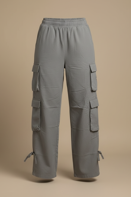 Pantalon Cargo Gris Ample Multipoches Streetwear Femme - Coton - vue 3