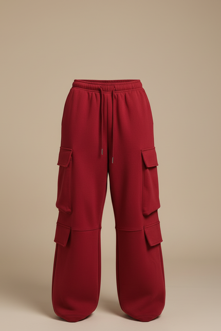 Pantalon Cargo Rouge Femme - Bordeaux Molleton - vue 3