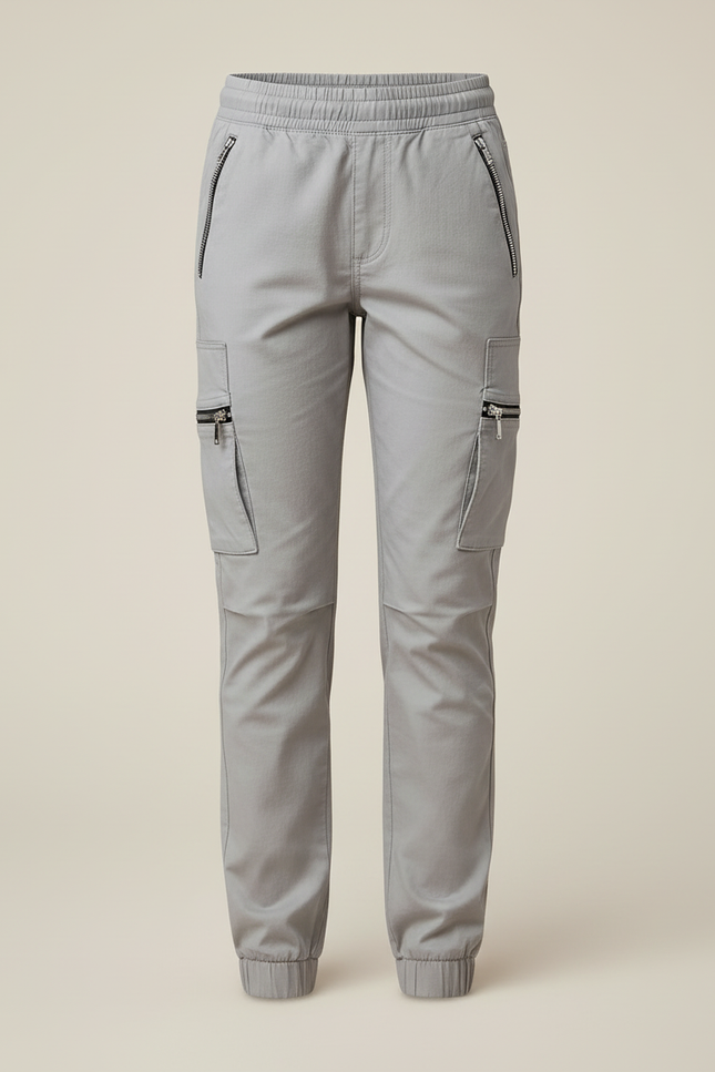 Pantalon Cargo Gris Fille Jogger Coton Zippé - vue 3