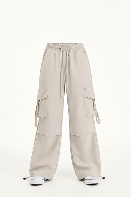 Pantalon Cargo Gris Clair Ample Décontracté Multipoches - Polyester - vue 3
